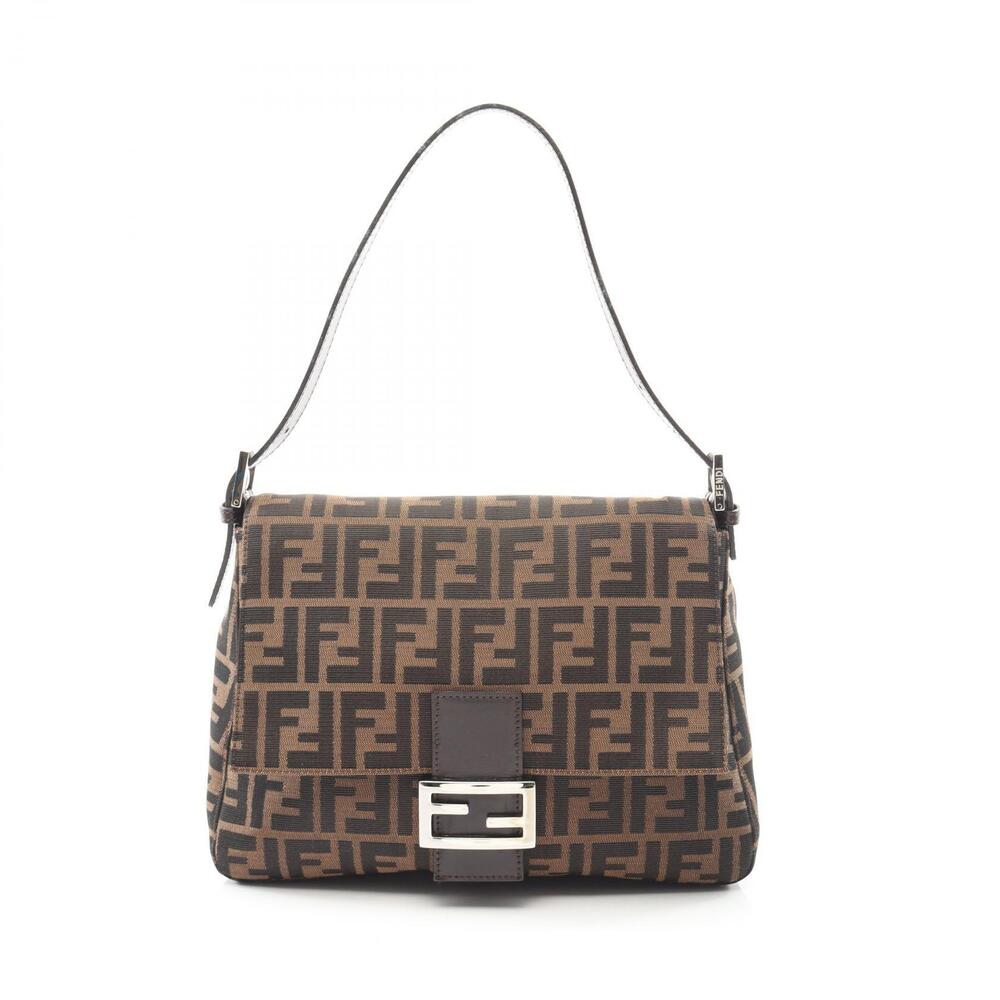 FENDI Mamma Bucket Shoulder Bag Canvas Leather Brown